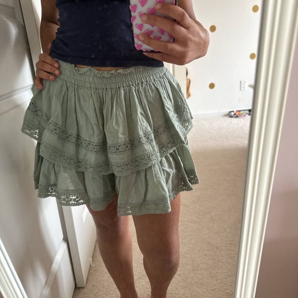 Green Tiered Lace Skort